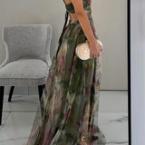 Zina – Rochie Maxi cu Imprimeu Tip Acvarelă