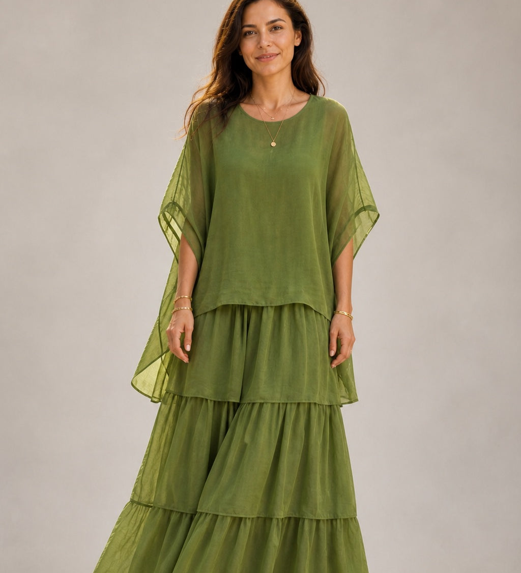 Rochie Anisia verde măsliniu – vedere față, croială lejeră