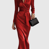 Ileana – Rochie Satinată Petrecută cu Mâneci Lungi