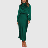 Matilda – Rochie Maxi Satinată cu Mâneci Bufante