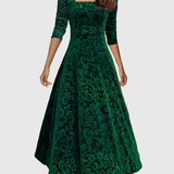 Nicoleta – Rochie Midi Florală din Catifea