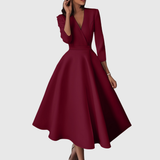 Ruxandra – Rochie Midi cu Talie Înaltă și Mâneci Bufante