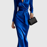 Ileana – Rochie Satinată Petrecută cu Mâneci Lungi