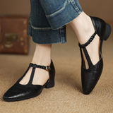 Margareta – Pantofi clasici tip T-strap, cu detaliu împletit