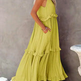 Sorina – Rochie Maxi cu Bretele și Volane