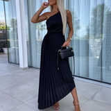 Gabriela – Rochie Maxi Plisată cu un Umăr