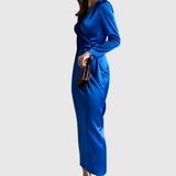 Ileana – Rochie Satinată Petrecută cu Mâneci Lungi