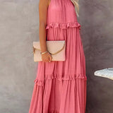 Sorina – Rochie Maxi cu Bretele și Volane