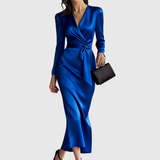 Ileana – Rochie Satinată Petrecută cu Mâneci Lungi