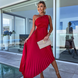 Gabriela – Rochie Maxi Plisată cu un Umăr
