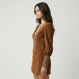 Amalia – Rochie mini vintage din suede cu broderie