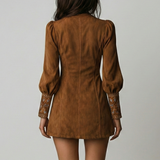 Amalia – Rochie mini vintage din suede cu broderie