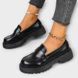 Mocasi femeie cu design anatomic și toc din satin