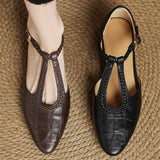 Margareta – Pantofi clasici tip T-strap, cu detaliu împletit