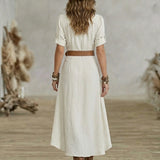 Sânziana – Rochie Maxi Western-Boho cu Curea și Nasturi Frontali
