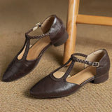 Margareta – Pantofi clasici tip T-strap, cu detaliu împletit