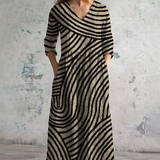 Belinda – Rochie Maxi cu Dungi și Decolteu în Formă de V