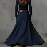 Lorena – Rochie lungă vintage din ante cu carouri bleumarin (include curea)