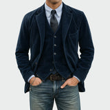 Arthur | Set Elegant Sacou + Vestă din Catifea în Dungi