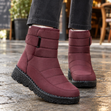 Abate – Botine de Iarnă Impermeabile, cu Velcro și Căptușeală din Bumbac – pereche purtată, vedere frontal-laterală, culoare bordo
