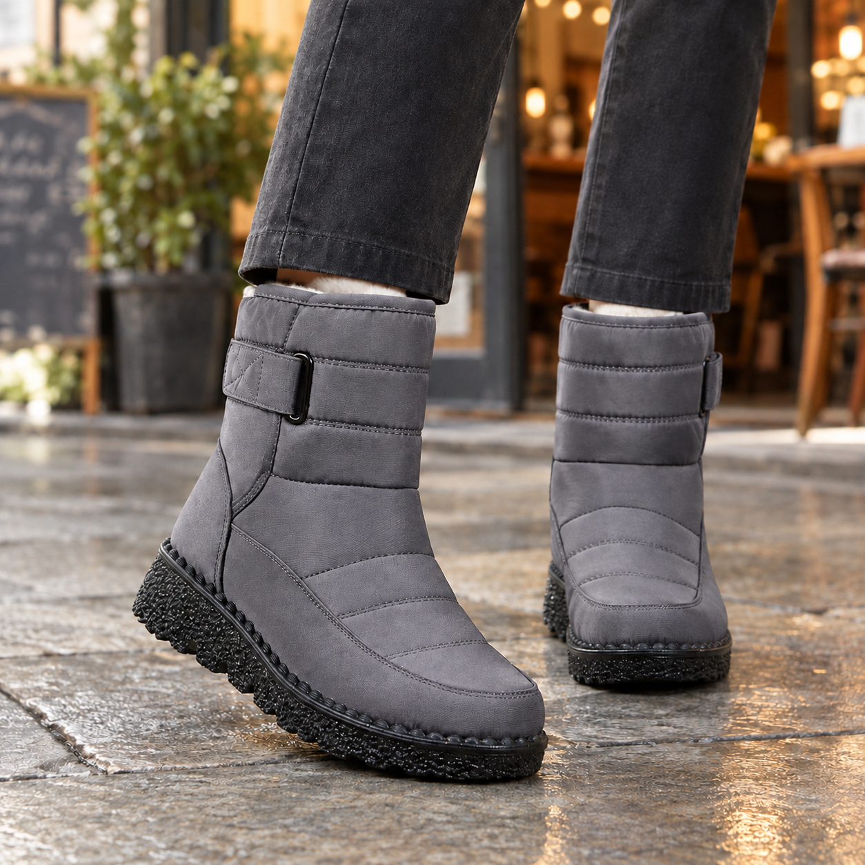 Abate – Botine de Iarnă Impermeabile, cu Velcro și Căptușeală din Bumbac – culoarea Gri