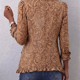 Vicara | Jachetă vintage boho cu volane, cu imprimeu floral