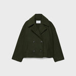Jachetă Elegantă cu Croială Încrucișată, de Damă, Confortabilă – vedere frontală, verde măsliniu