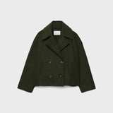 Jachetă Elegantă cu Croială Încrucișată, de Damă, Confortabilă – vedere frontală, verde măsliniu