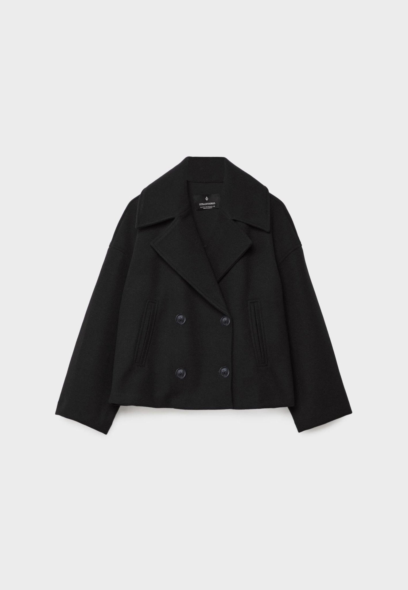 Jachetă Elegantă cu Croială Încrucișată, de Damă, Confortabilă – vedere frontală, negru