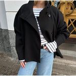 Jachetă Scurtă Elegantă cu Nasturi Dubli, de Damă, Ușor de Asortat – purtată, vedere 3/4, negru